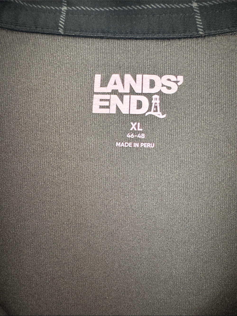 Lands' End Black Polo with White Windowpane Grid, Men's Size XL - Picture 4 of 7
